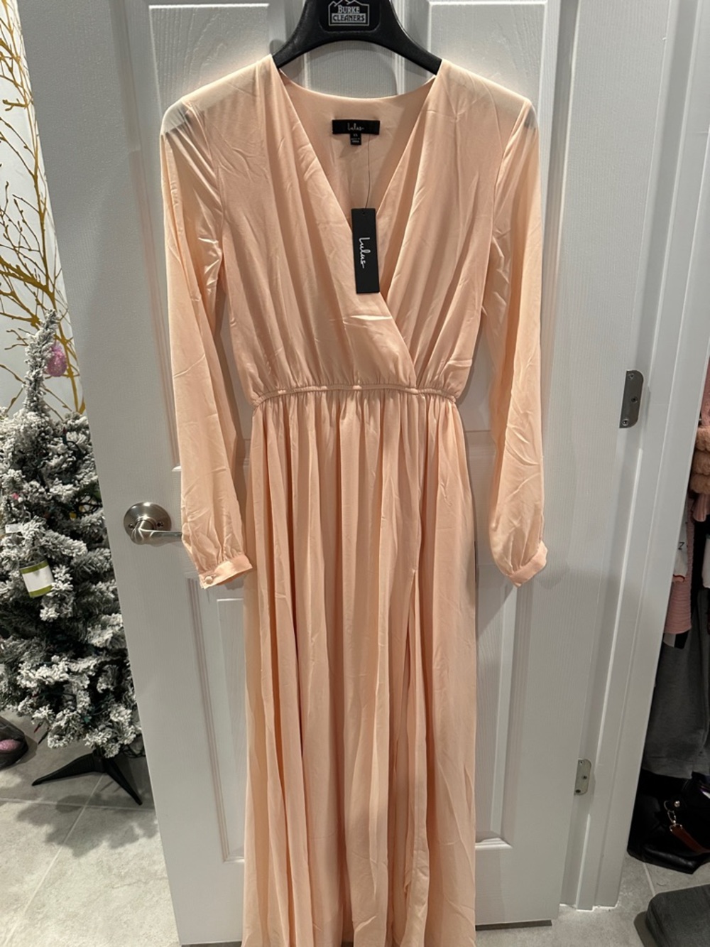 Lulu's Pale Blush Surplice Long Sleeve Maxi Dress